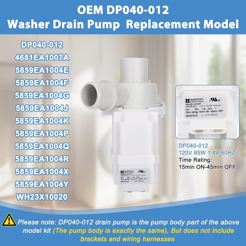 Garsoo DP040-012 4681EA1007A 5859EA1004F 5859EA1004G 5859EA1004P Drain Pump (OEM) Compatible with LG Washer, Kenmore, GE washer drain pump, Fits for WT1101CW WT1201CV WT1201CW WT4870CW, etc - 1 Year warranty - Image 2